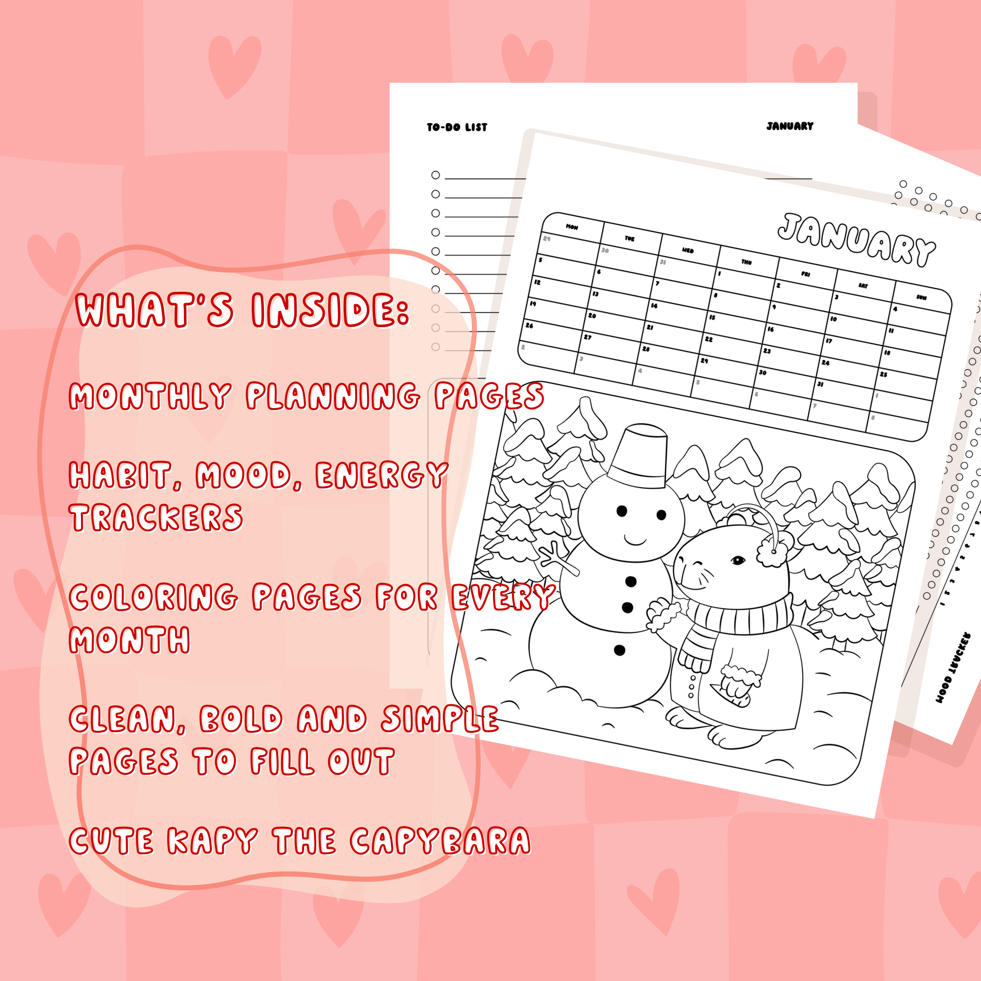 2026 Coloring Planner – Cozy Capybara Coloring Planner & Calendar