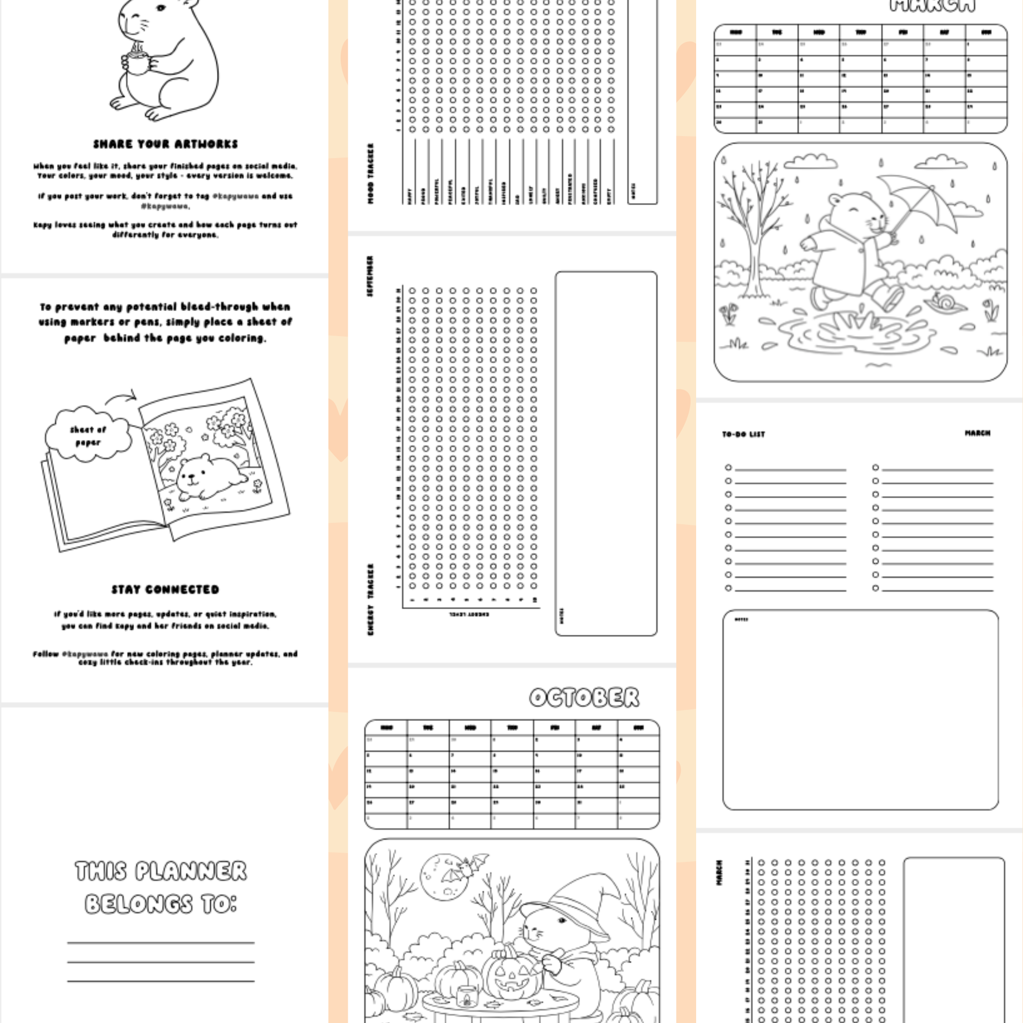 2026 Coloring Planner – Cozy Capybara Coloring Planner & Calendar